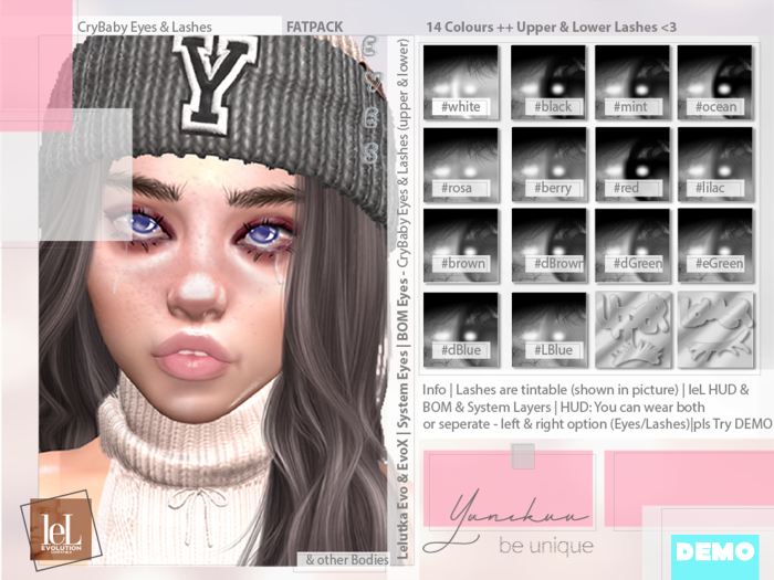 Second Life Marketplace - Yunikuu - DEMO CryBaby Eyes & Lashes - BOM